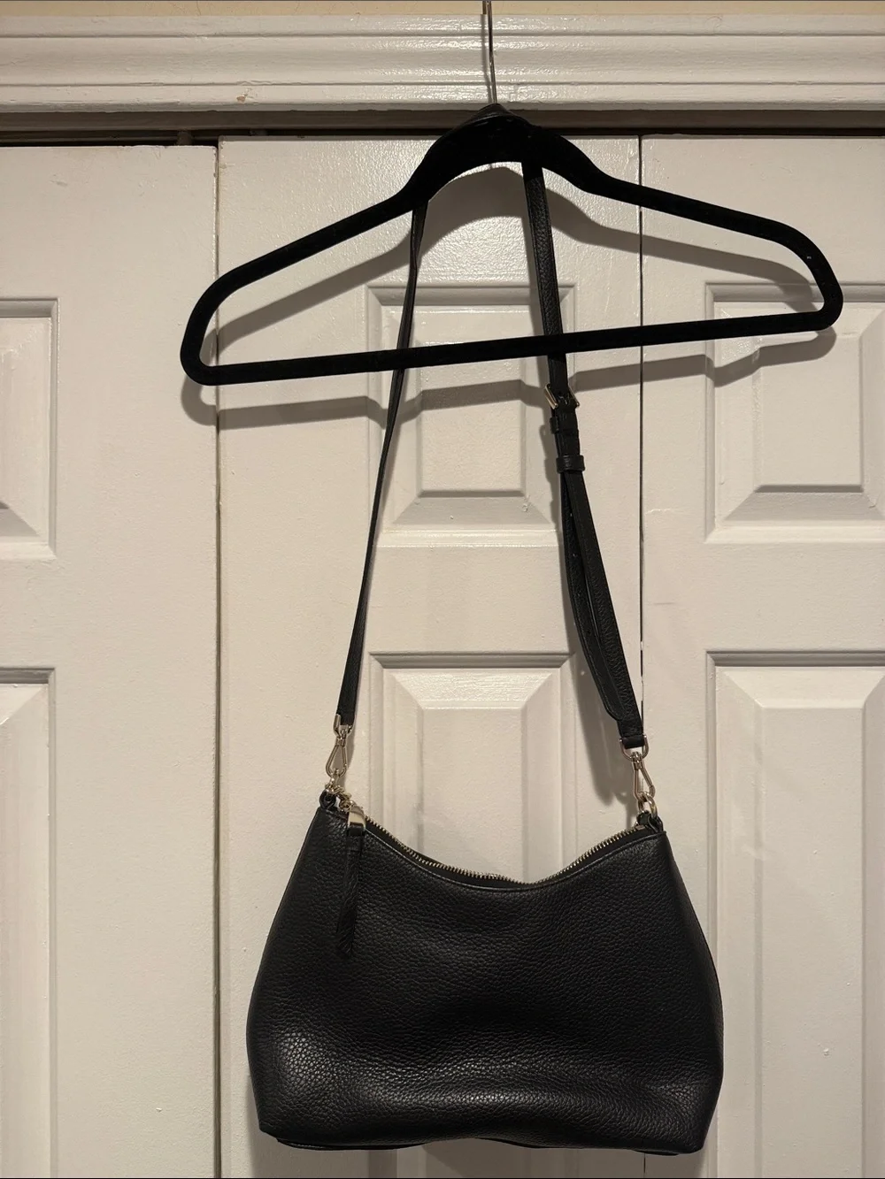 kate spade Black Pebbled Leather Shoulder Bag with Chain Accent